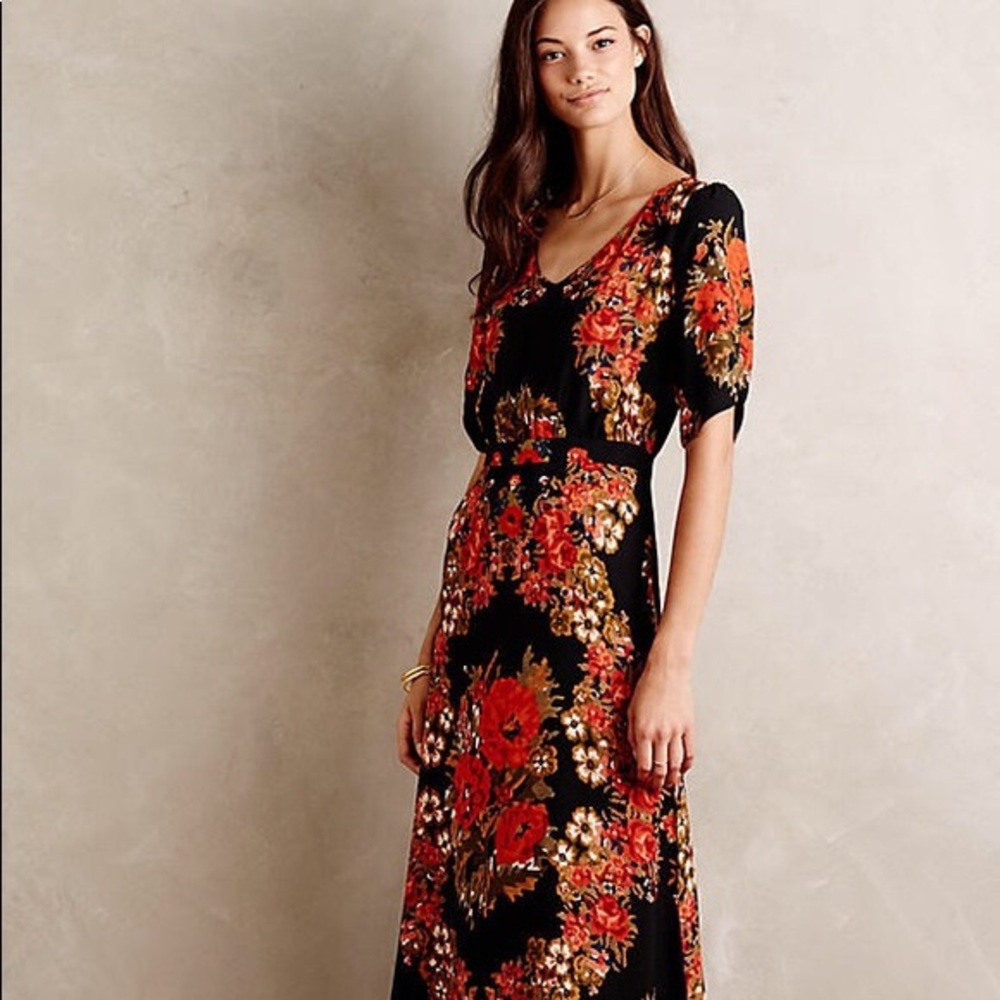 Anthropologie Paper Crown black red floral maxi 2